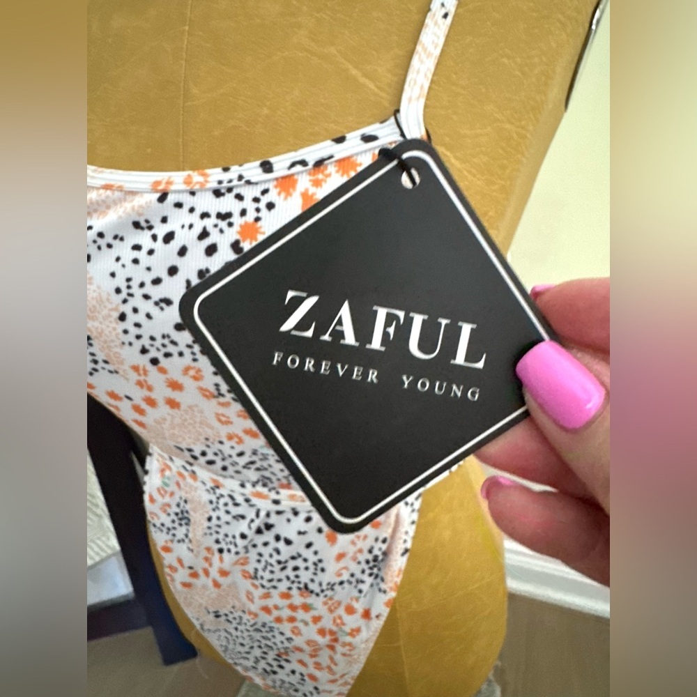NWT ZAFUL Orange and Black Patterned Swimsuit (US 6) - Picture 3 of 8